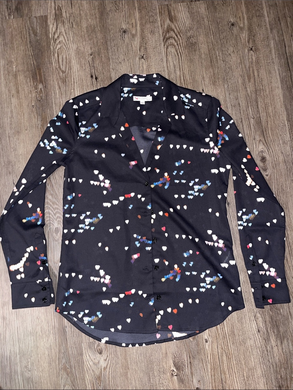 EQUIPMENT FEMME Black Button-Down Shirt with Multicolor Heart Accents